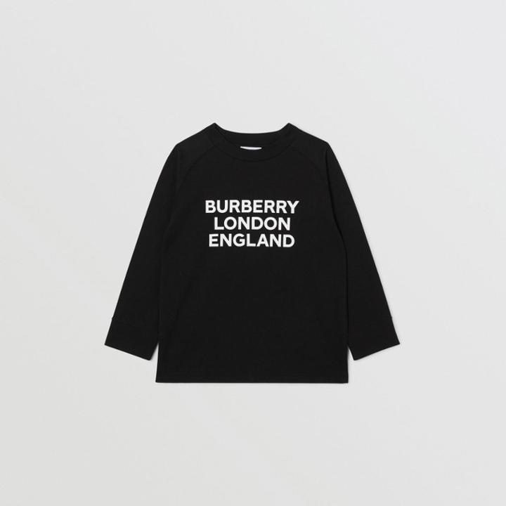 Burberry Burberry Childrens Long-sleeve Logo Print Cotton Top, Size: 14y, Black