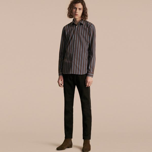 Burberry Slim Fit Pyjama Stripe Cotton Poplin Shirt