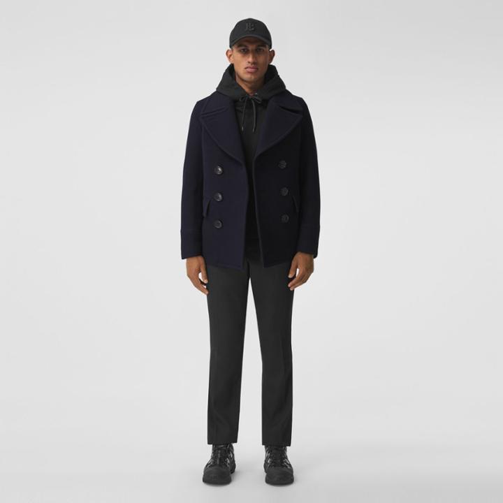 Burberry Burberry Wool Blend Pea Coat, Size: 34, Blue