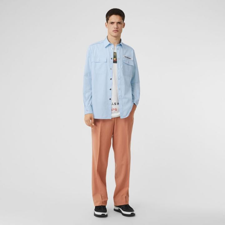 Burberry Burberry Logo Detail Military Cotton Shirt, Blue