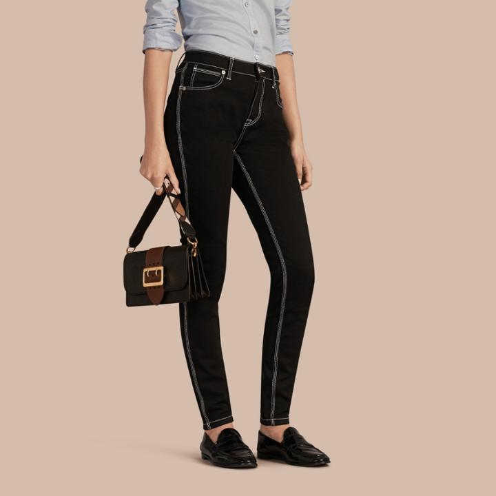 Burberry Burberry Skinny Fit Stretch Jeans With Contrast Topstitching, Size: 26, Black