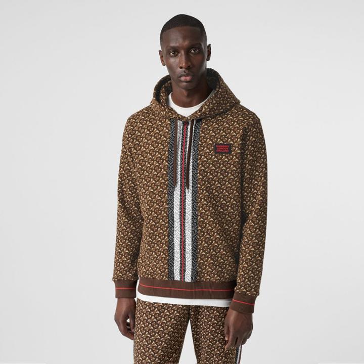 Burberry Burberry Monogram Stripe Print Cotton Hoodie, Size: L, Bridle Brown