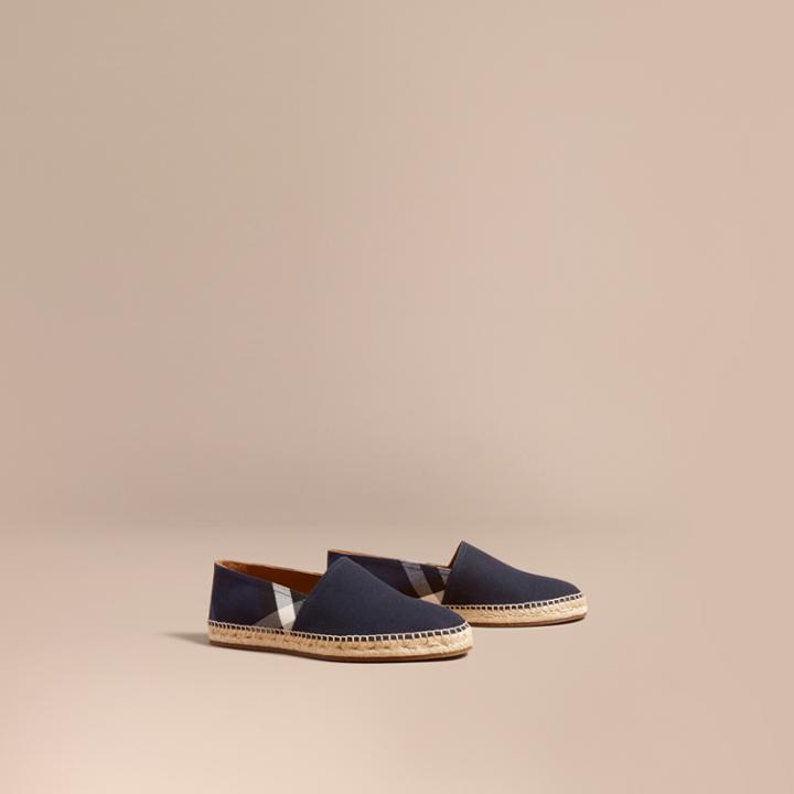 Burberry Burberry Overdyed House Check And Cotton Canvas Espadrilles, Size: 46, Blue