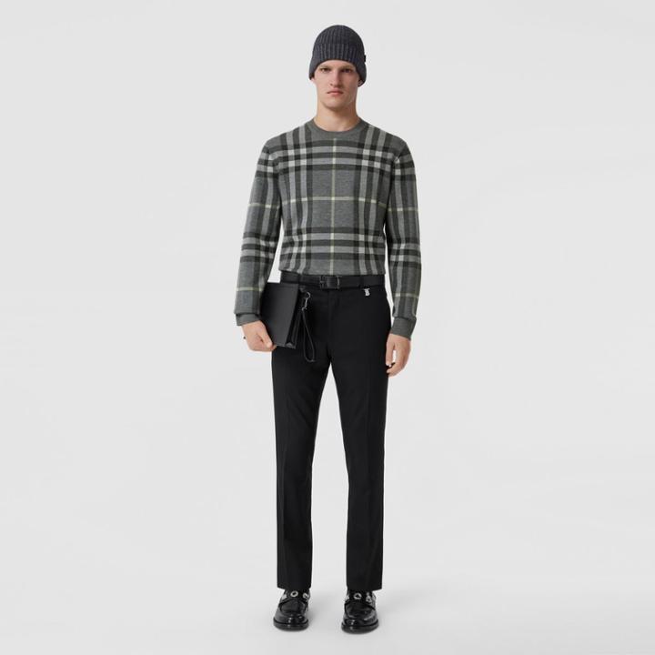 Burberry Burberry Check Wool Silk Jacquard Sweater, Size: M