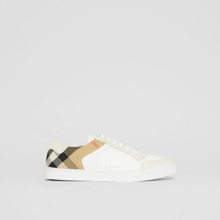 Burberry Burberry Leather, Suede And House Check Cotton Sneakers, Size: 39, White