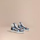 Burberry Burberry Leather And Check High-top Trainers, Size: 45, Blue