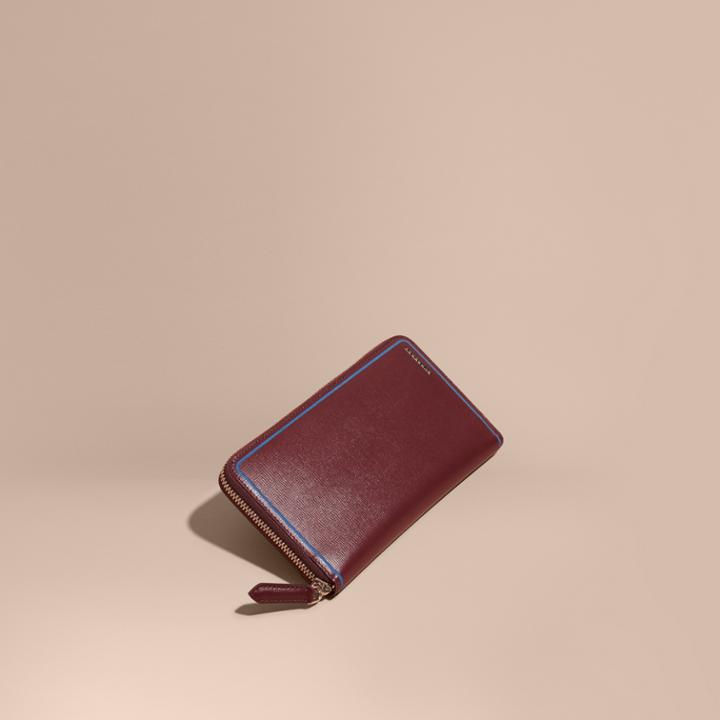Burberry Burberry Border Detail London Leather Ziparound Wallet, Red