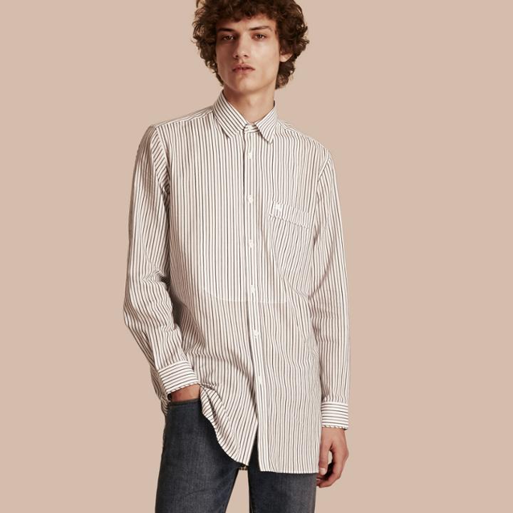 Burberry Burberry Striped Cotton Poplin Shirt, Size: Xl, Grey