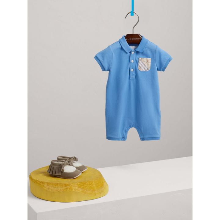 Burberry Burberry Check Detail Stretch Cotton Piqu Playsuit, Size: 3m