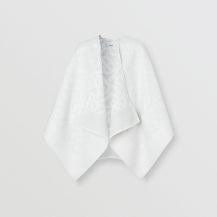 Burberry Burberry Monogram Wool Jacquard Cape, Size: Os, White