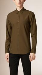 Burberry Burberry Check Detail Stretch Cotton Poplin Shirt, Size: Xl, Green