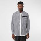 Burberry Burberry Logo Detail Contrast Stripe Cotton Shirt, Size: M, Blue