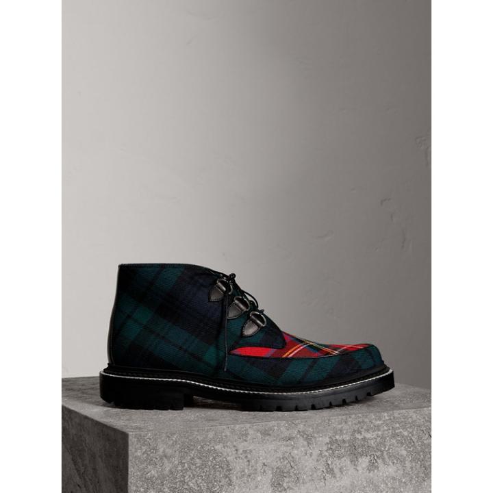 Burberry Burberry Tartan Wool And Leather Ankle Boots, Size: 44.5