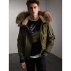 Burberry Burberry Raccoon Fur And Shearling Hood Duck-down Jacket, Size: 34, Green