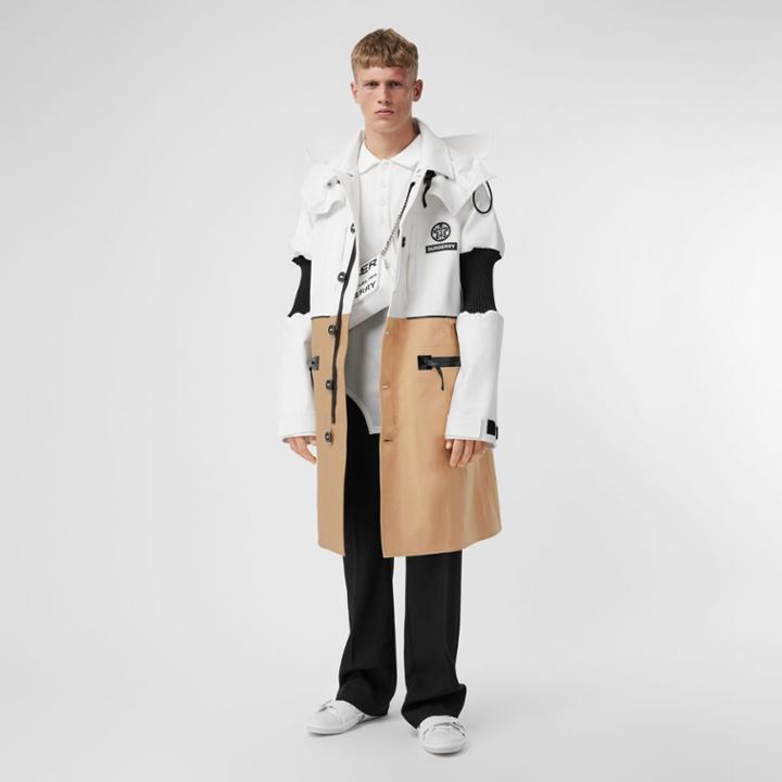 Burberry Burberry Detachable Hood Cotton Reconstructed Car Coat, Size: 34, White