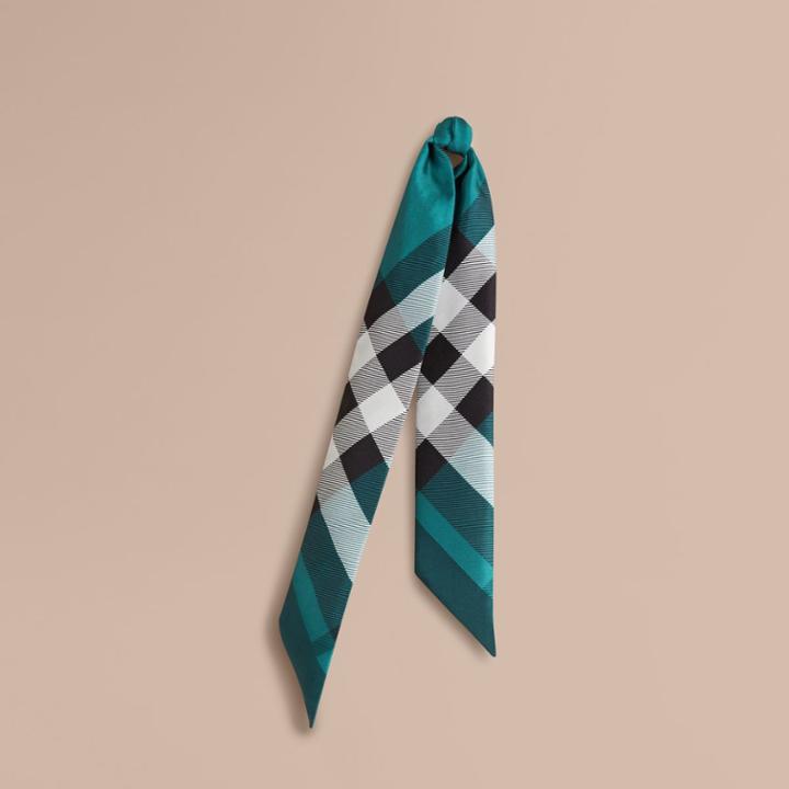 Burberry Burberry Check Print Slim Silk Scarf, Blue