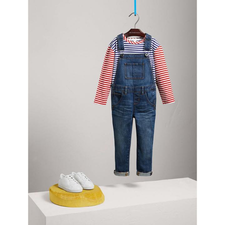 Burberry Burberry Contrast Stripe Cotton Top, Size: 14y, Blue