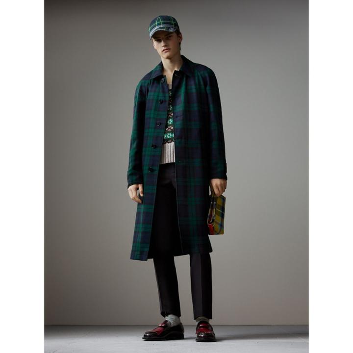 Burberry Burberry Reversible Tartan Wool And Cotton Gabardine Car Coat, Size: 50, Blue