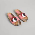 Burberry Burberry Eye Appliqu Vintage Check And Leather Slides, Size: 30