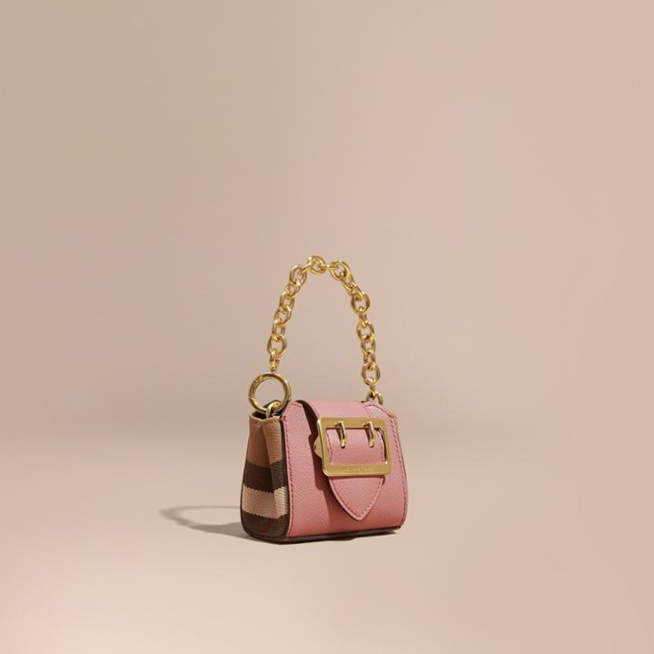 Burberry Burberry The Mini Buckle Tote Charm In Leather And House Check, Pink