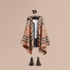 Burberry Burberry Check Wool Cashmere Hooded Poncho, Beige