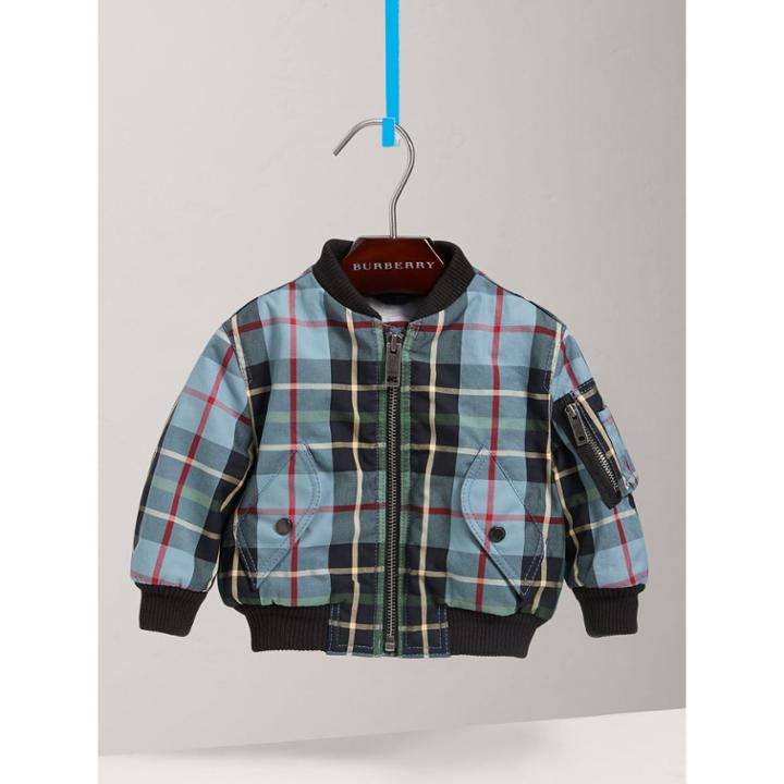 Burberry Burberry Tartan Padded Cotton Gabardine Bomber Jacket, Size: 2y, Blue