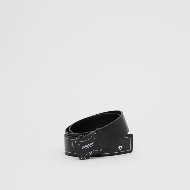 Burberry Burberry Symbol Print Plaque Buckle Leather Belt, Size: 90, Black
