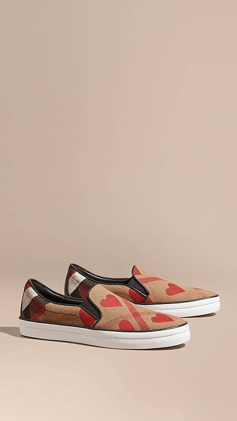 Burberry Check And Heart Print Slip-on Trainers