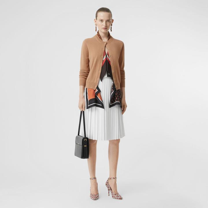Burberry Burberry Monogram Print Silk Detail Cashmere Cardigan, Size: Xl, Brown