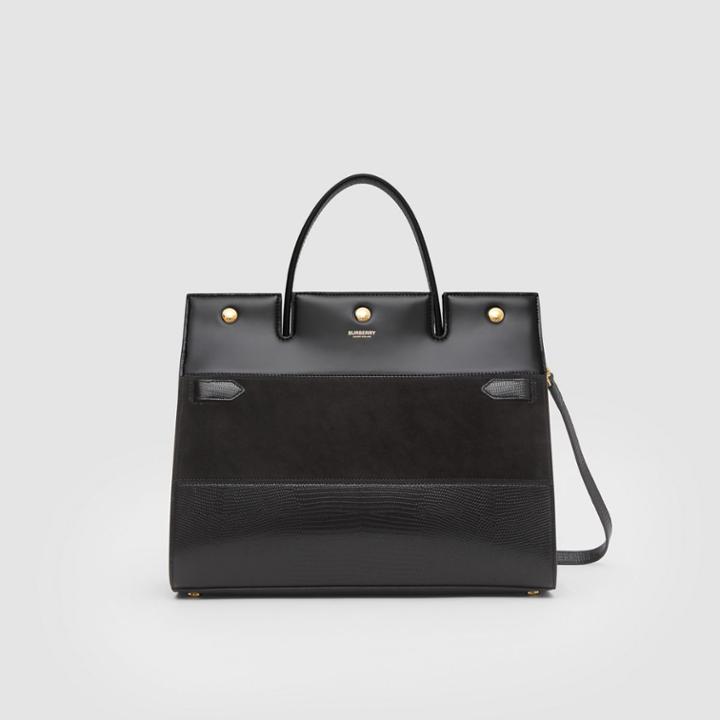 Burberry Burberry Medium Panelled Deerskin And Suede Title Bag, Black