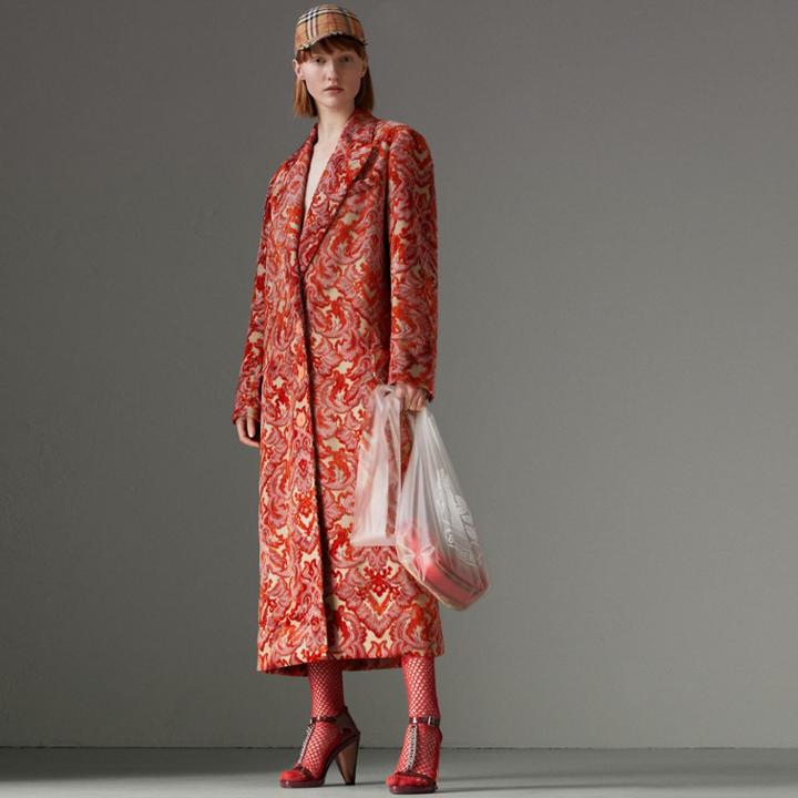 Burberry Burberry Damask Velvet Jacquard Tailored Coat, Size: 12, Pink