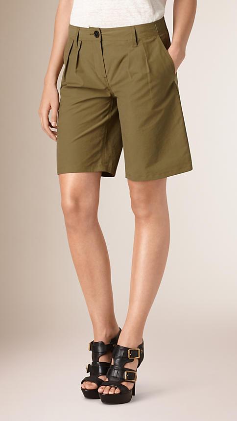 Burberry Brit Pleat Detail Cotton Blend Utility Shorts