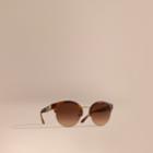 Burberry Burberry Check Detail Round Half-frame Sunglasses, Brown