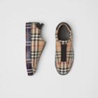 Burberry Burberry Contrast Check And Leather Slip-on Sneakers, Size: 38, Beige