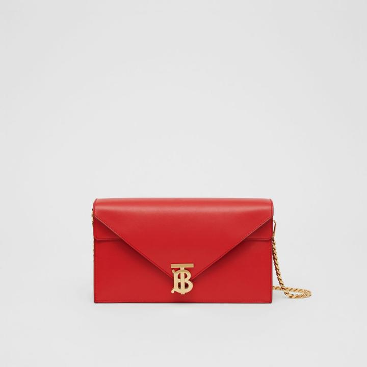 Burberry Burberry Small Leather Tb Envelope Clutch, Red