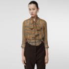 Burberry Burberry Icon Stripe Silk Pussy-bow Blouse, Size: 04, Brown