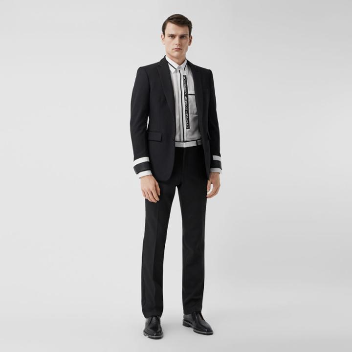 Burberry Burberry Classic Fit Lambskin Detail Wool Tailored Trousers, Size: 38, Black
