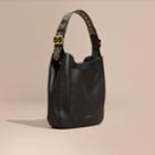Burberry Burberry Stud Detail Textured Leather Shoulder Bag, Black