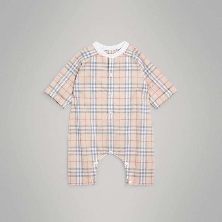 Burberry Burberry Childrens Check Cotton Playsuit, Size: 12m, Beige