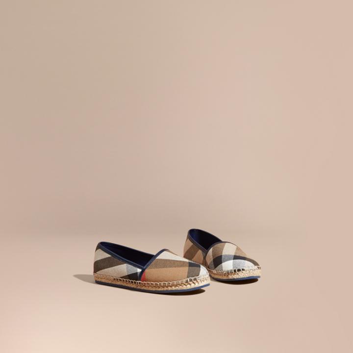 Burberry Burberry House Check Cotton Canvas Espadrilles, Size: 28, Blue