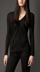 Burberry Burberry Twist Front Jersey Top, Size: L, Black
