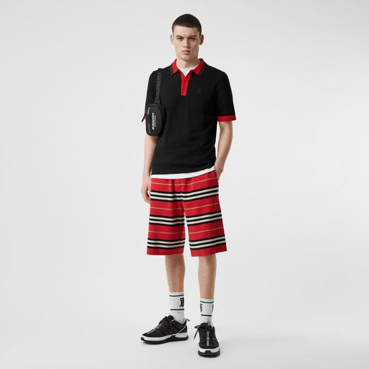 Burberry Burberry Monogram Motif Tipped Cotton Polo Shirt, Black