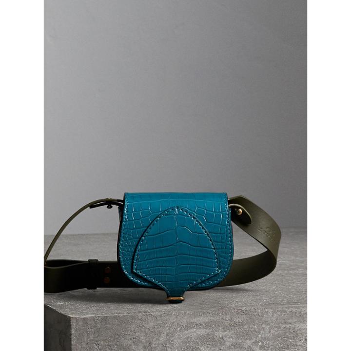 Burberry Burberry The Pocket Satchel In Alligator, Blue