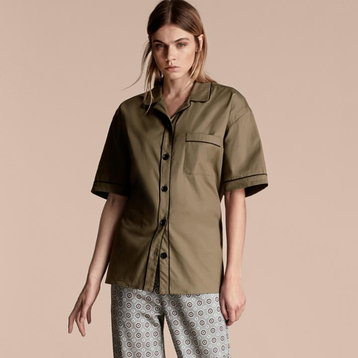 Burberry Burberry Short-sleeved Stretch Cotton Pyjama-style Shirt, Size: 34, Green