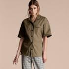 Burberry Burberry Short-sleeved Stretch Cotton Pyjama-style Shirt, Size: 34, Green