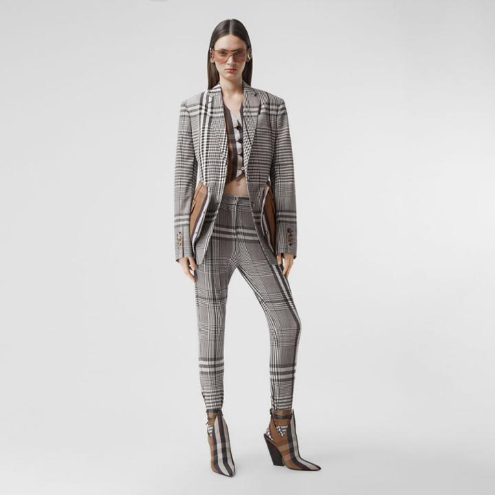 Burberry Burberry Basque Detail Check Technical Wool Tailored Jacket, Size: 02, Brown