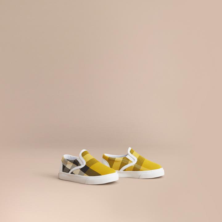 Burberry Burberry Tonal House Check And Leather Slip-on Trainers, Size: 7, Yellow