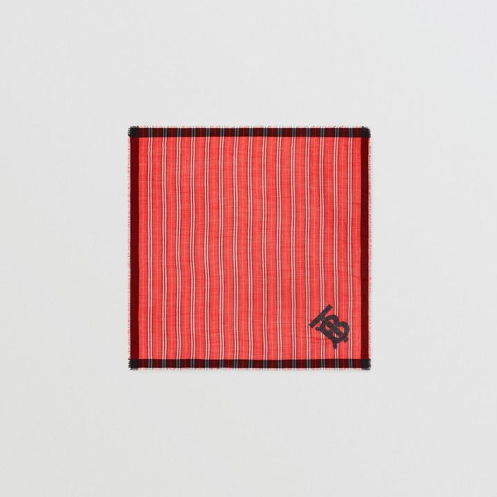 Burberry Burberry Monogram Icon Stripe Wool Silk Large Square Scarf, Red