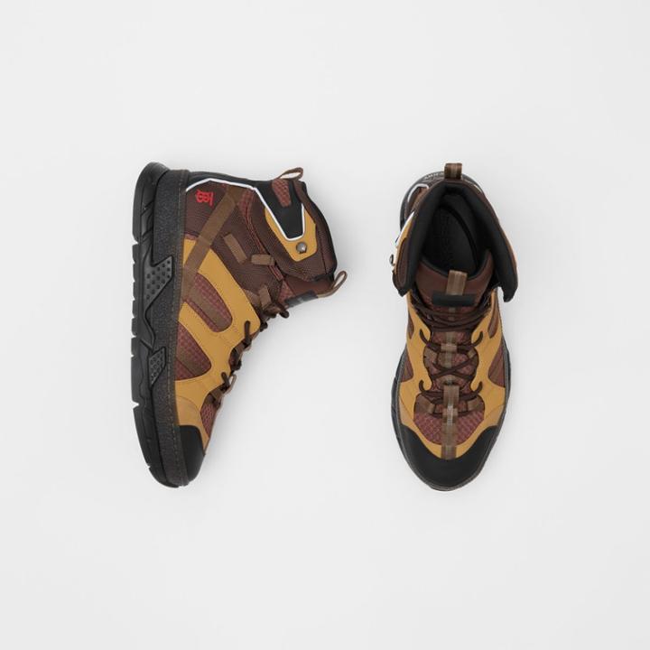 Burberry Burberry Monogram Motif Mesh And Nubuck High-top Sneakers, Size: 39, Brown