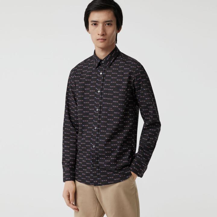 Burberry Burberry Logo Print Cotton Shirt, Size: M, Black